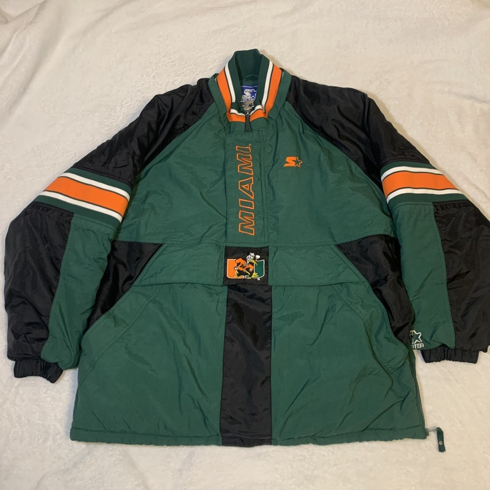 Vintage Miami Hurricanes Starter Jacket 1/2 Zip Large Pullover‎ Big Logo Retro